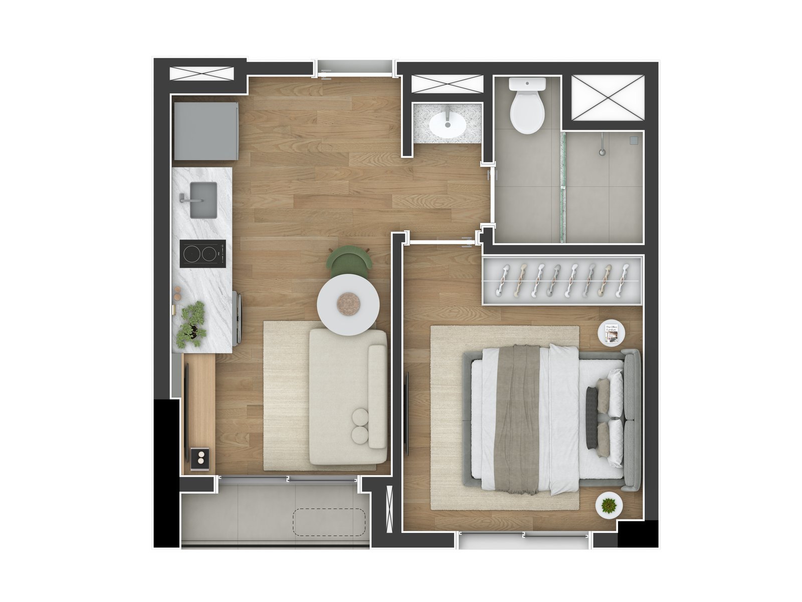 Planta Humanizada 1 Quarto 27m² Cena Passeio Curitiba