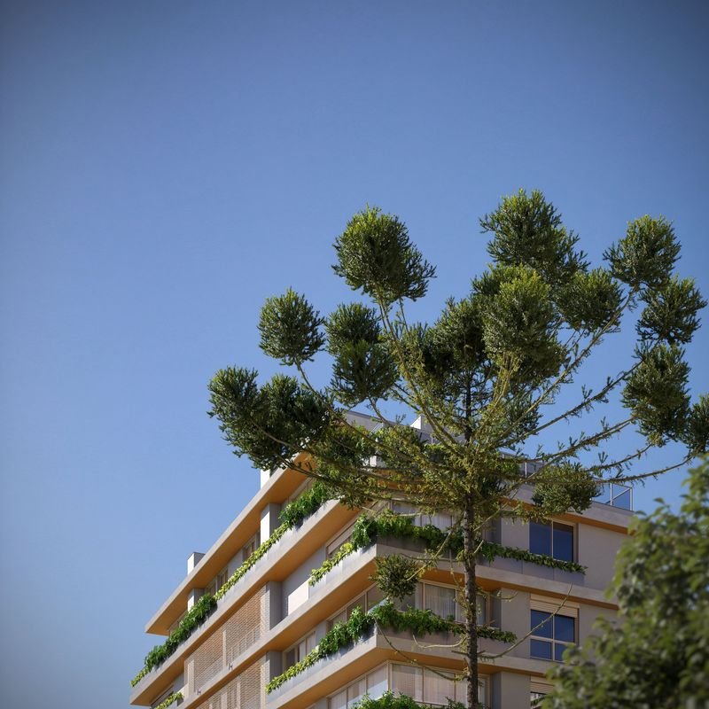 Fachada com brises metálicos exclusivos e floreiras automatizadas no Piemonte Dóra