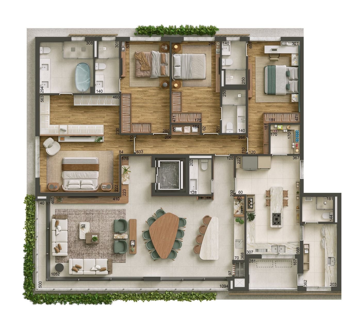 Planta Humanizada Apartamento Tipo Torre Origem 240m² Piemonte Dóra