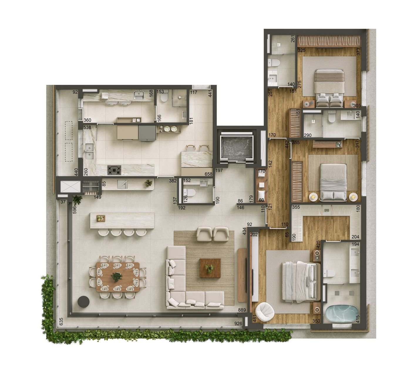 Planta Humanizada Torre Essência 172m² Piemonte Dóra