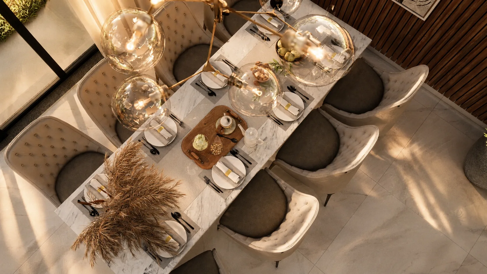 Sala de jantar conectada com a cozinha gourmet